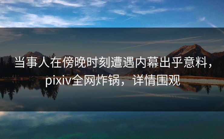当事人在傍晚时刻遭遇内幕出乎意料，pixiv全网炸锅，详情围观